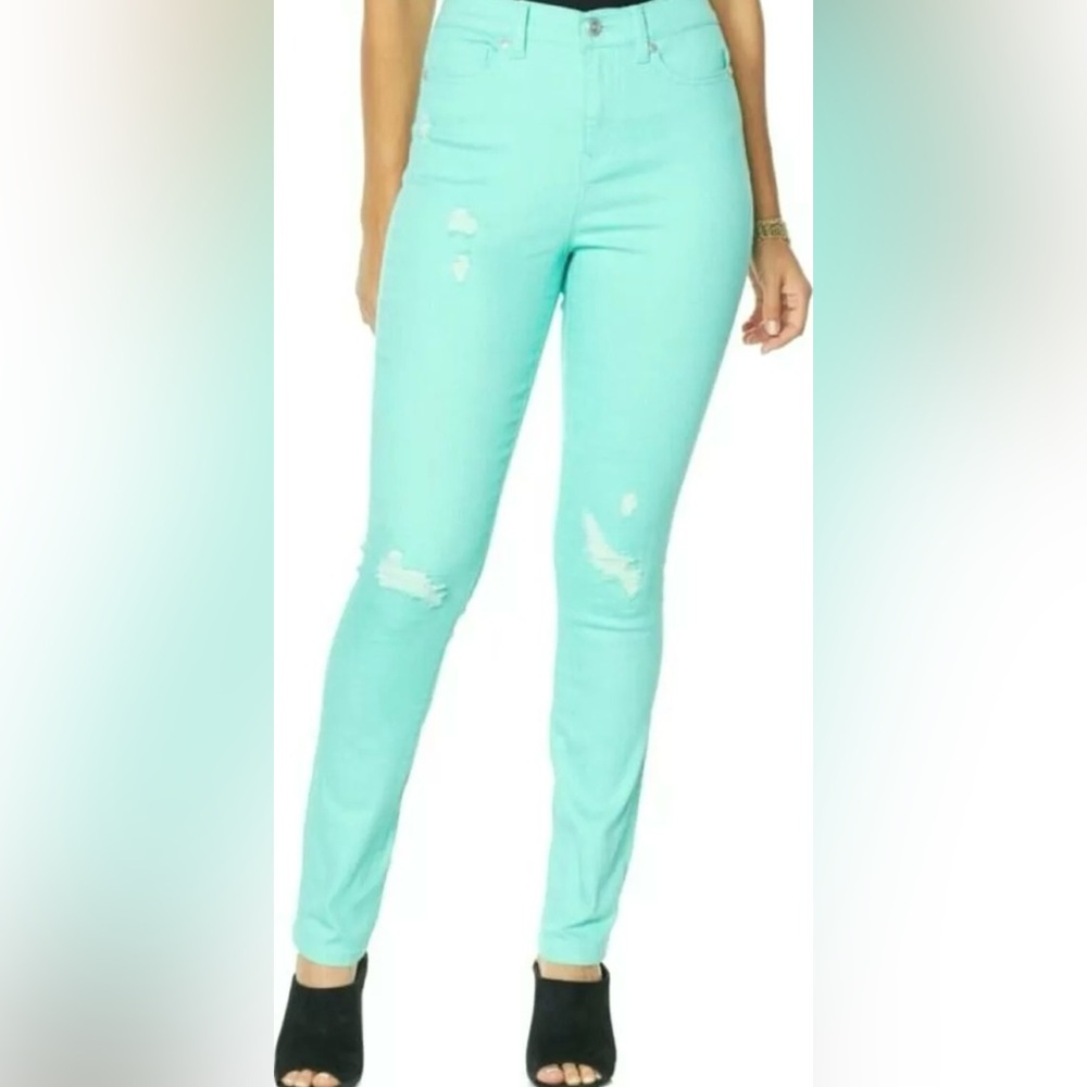 DG2 Diane Gilman Seafoam Green Destructed Denim Jeans Size 10T NWT